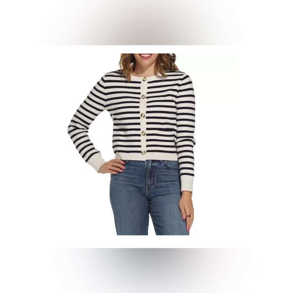 Gilli Navy and White Striped Cardigan, women’s size large, like new condition!